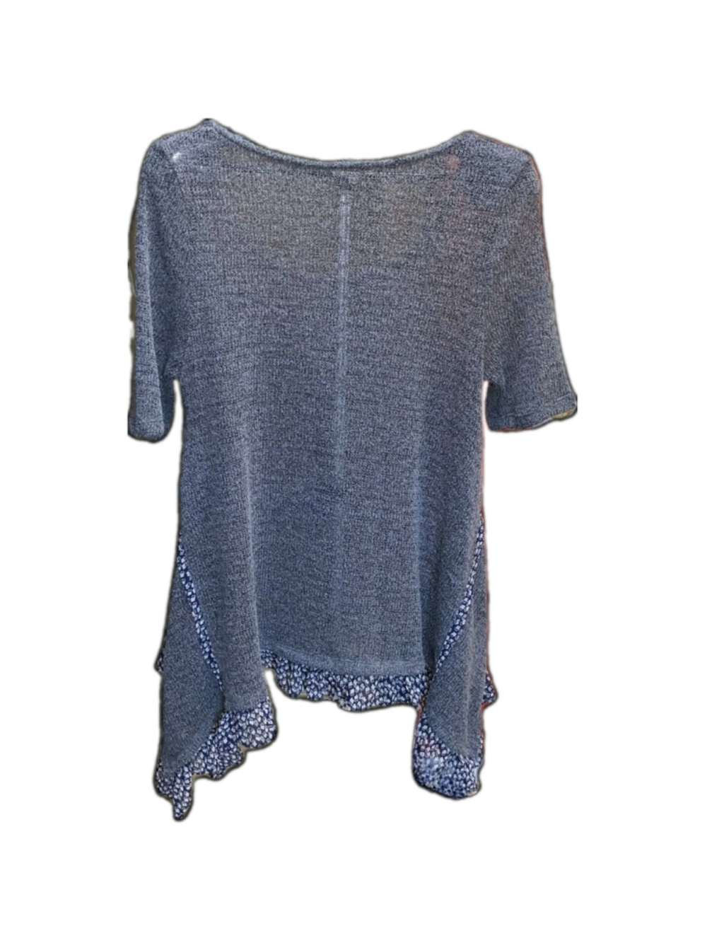 Easel Womens Large Gray Lagenlook Floral Ruffle Sharkbite Hem BohoTunic - Picture 3 of 8